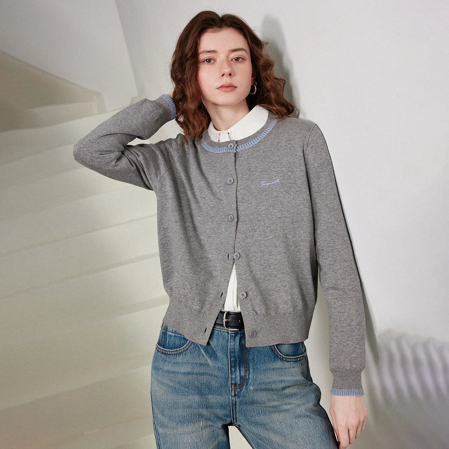 Cardigan Feminino Color Block com Gola Redonda