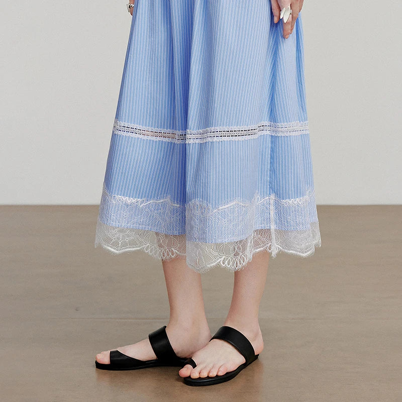 Saia Midi Feminina com Renda Patchwork