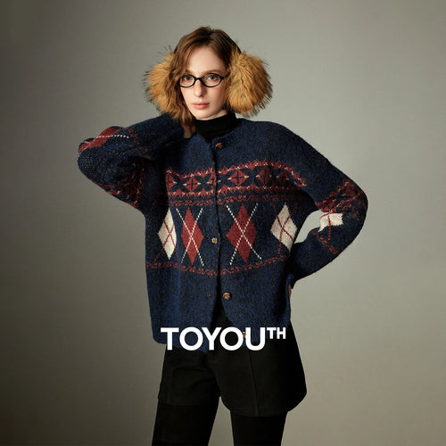 Suéter Feminino de Tricô Jacquard Nórdico com Gola Redonda