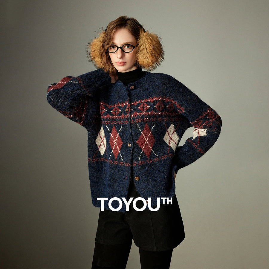 Suéter Feminino de Tricô Jacquard Nórdico com Gola Redonda