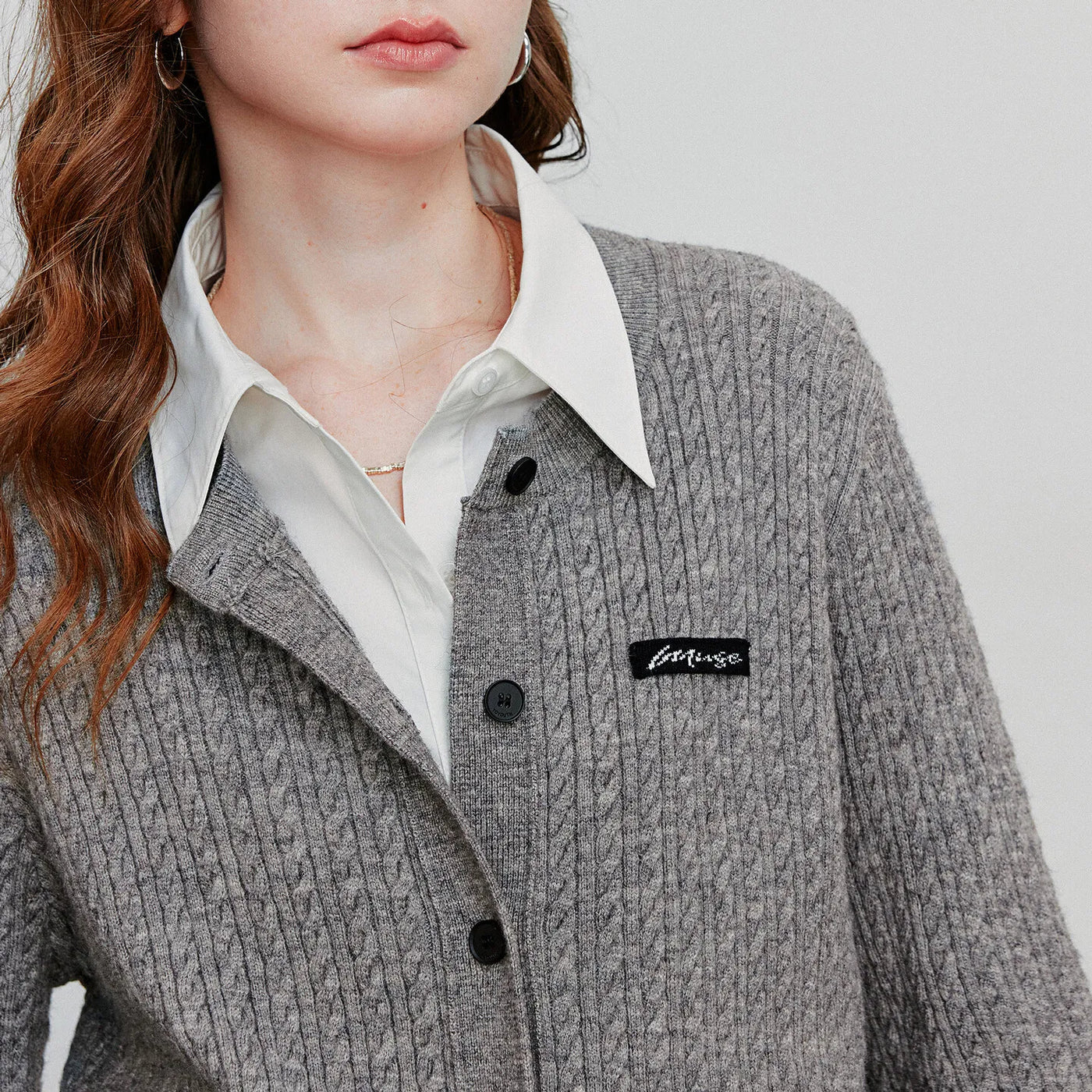 Cardigan Feminino de Tricô Trançado Estilo College