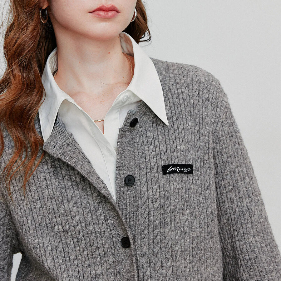 Cardigan Feminino de Tricô Trançado Estilo College
