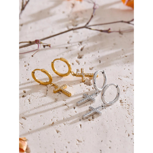 Yhpup High Quality CNC Cubic Zirconia Cross Drop Dangle Earrings for Women Delicate Stainless Steel Chic Arrivals Jewelry Gift