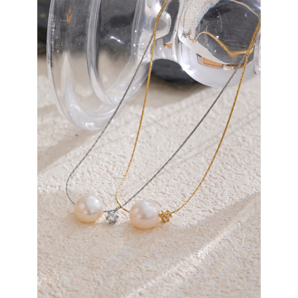Colar Feminino Gota com Pérola em Aço Inoxidável 11