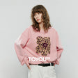 Moletom Feminino com Estampa de Leopardo e Flores Aplicadas