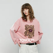 TOYOUTH Women Hoodies Sweatshirt 2025 Winter New Warm Leopard Print Appliqué Flower Tops