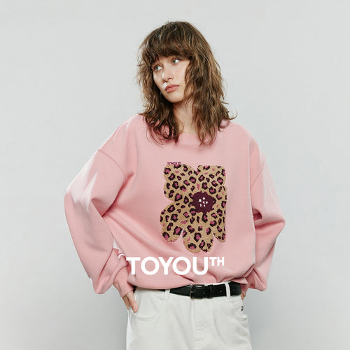 Moletom Feminino com Estampa de Leopardo e Flores Aplicadas