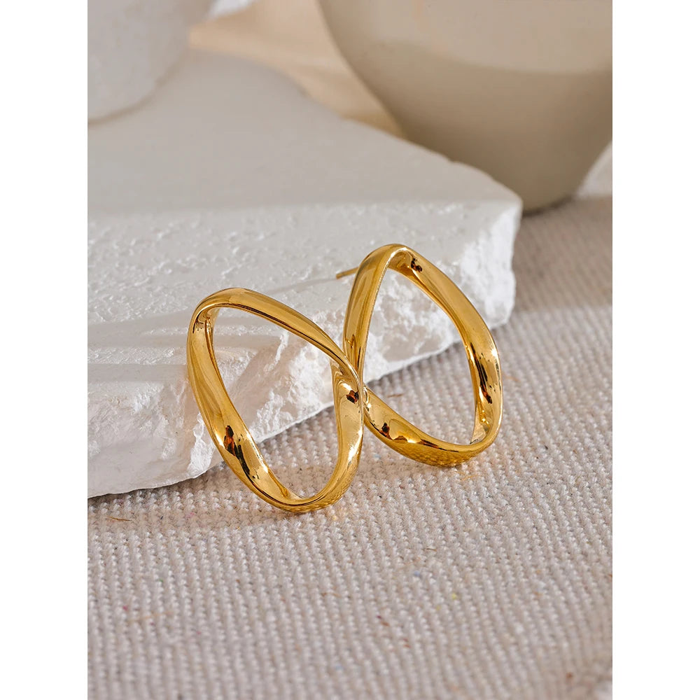 Yhpup Minimalist 316L Stainless Steel Oval Hollow Charm Metal Stud Earrings 18K Gold & Platinum Plated  Versatile Daily Jewelry
