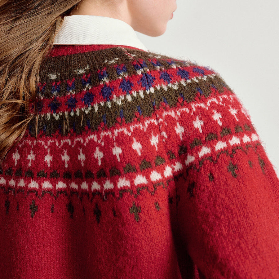 Suéter Jacquard Fair Isle com Toque Peluciado