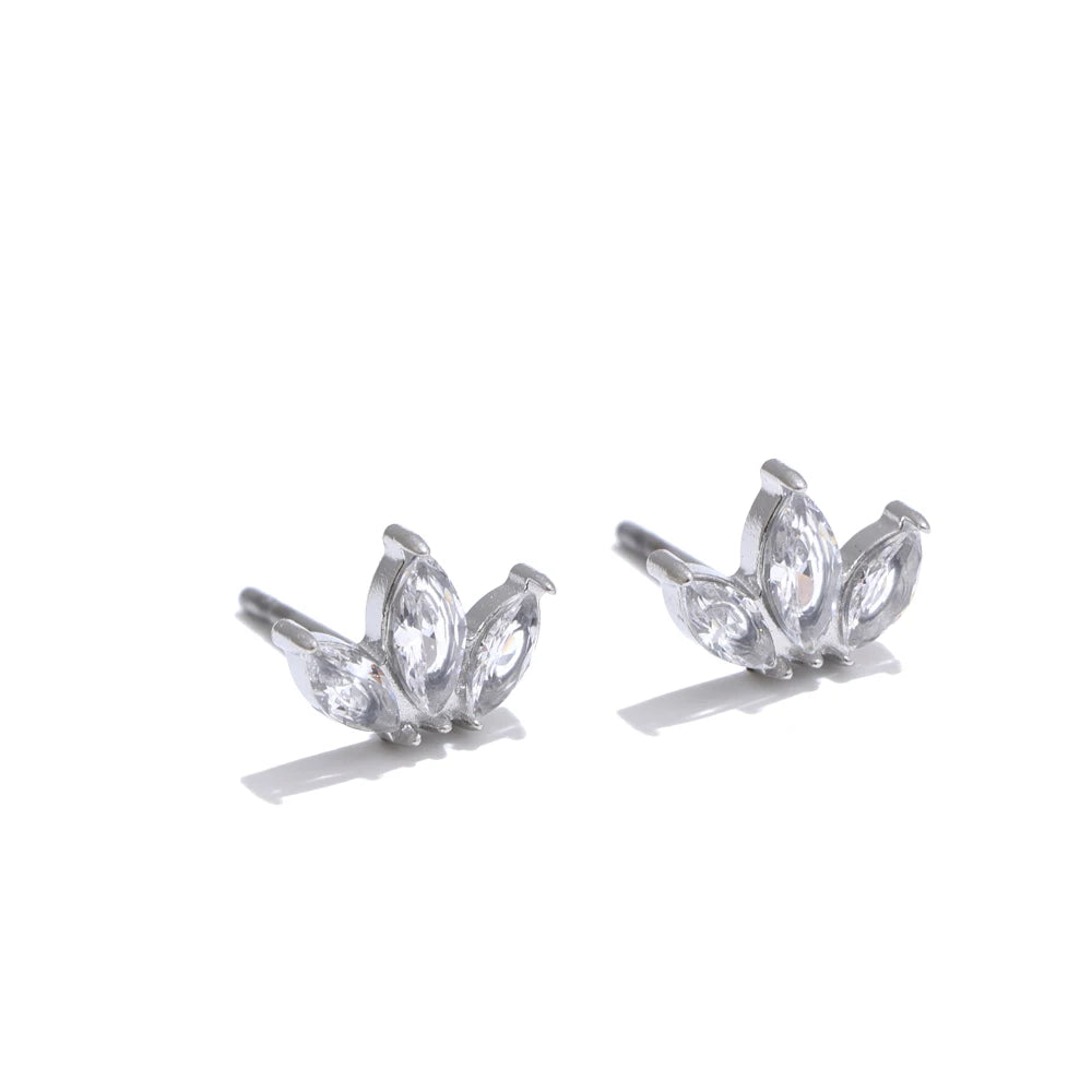 Yhpup Korean Style Cubic Zirconia Flower Small Stud Earrings Waterproof Daily Chic Shiny Stainless Steel Fashion Ear Jewelry