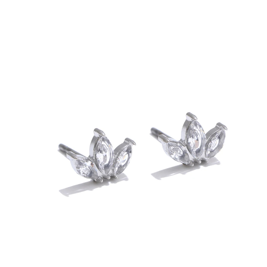 Brinco Pendente Flor com Zircônia em Aço Inoxidável Ouro 5