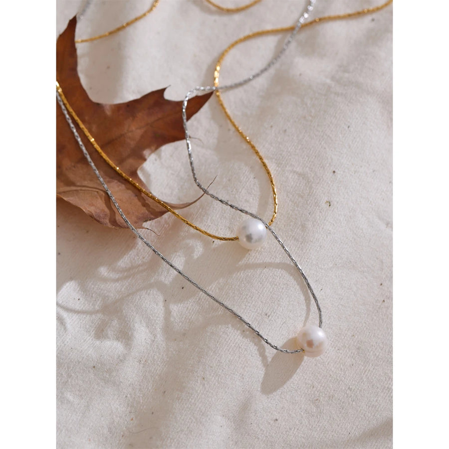 Colar Feminino Redondo com Pérola em Aço Inoxidável 4