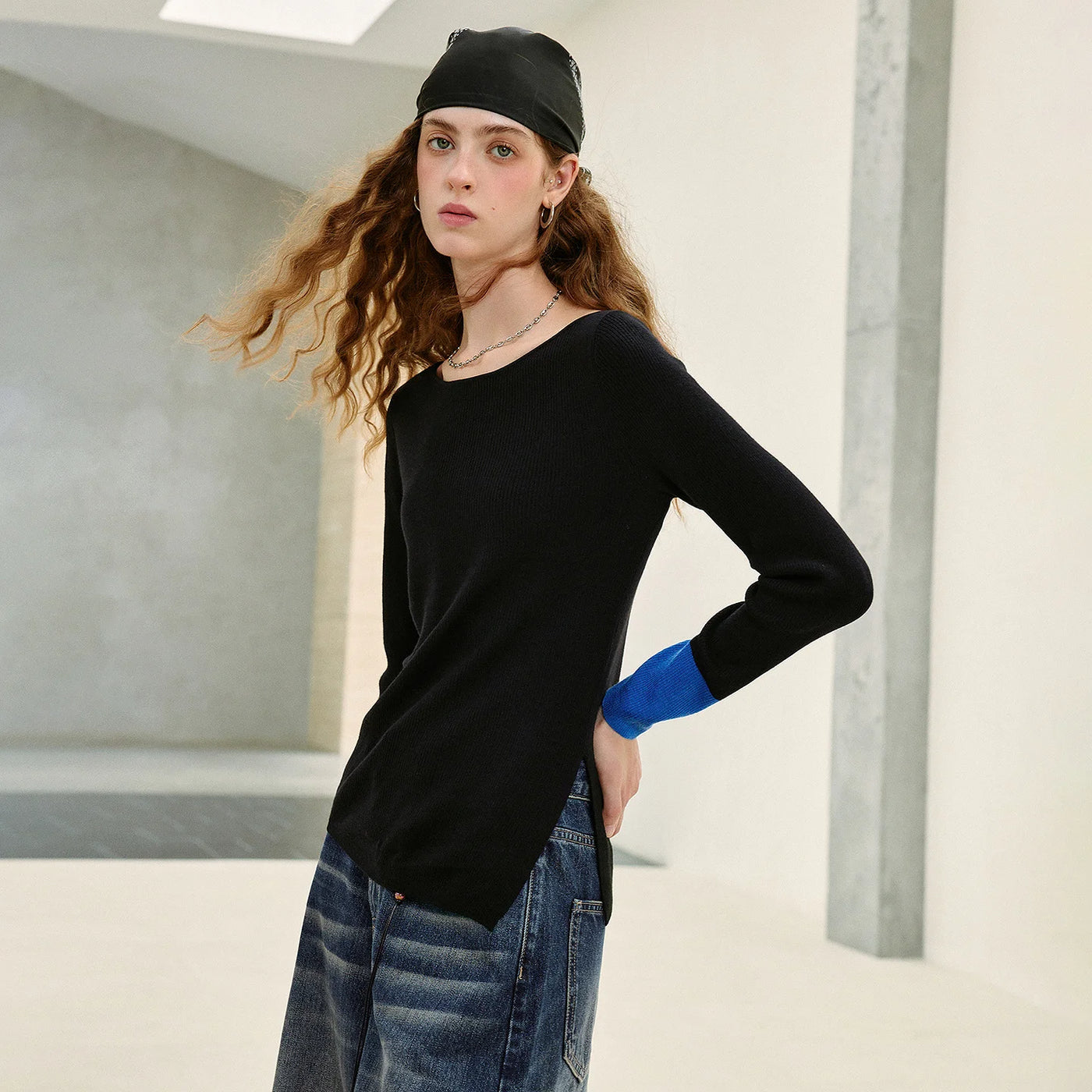 Blusa Feminina de Tricô com Lã e Punhos Plissados