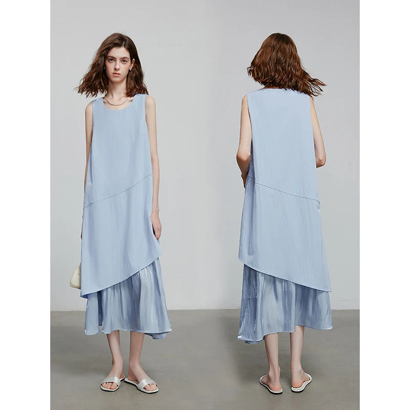 Vestido Midi sem Manga com Saia Evasê