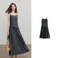 Vestido Midi de Viscose com Decote Quadrado e Pregas Dark Gray