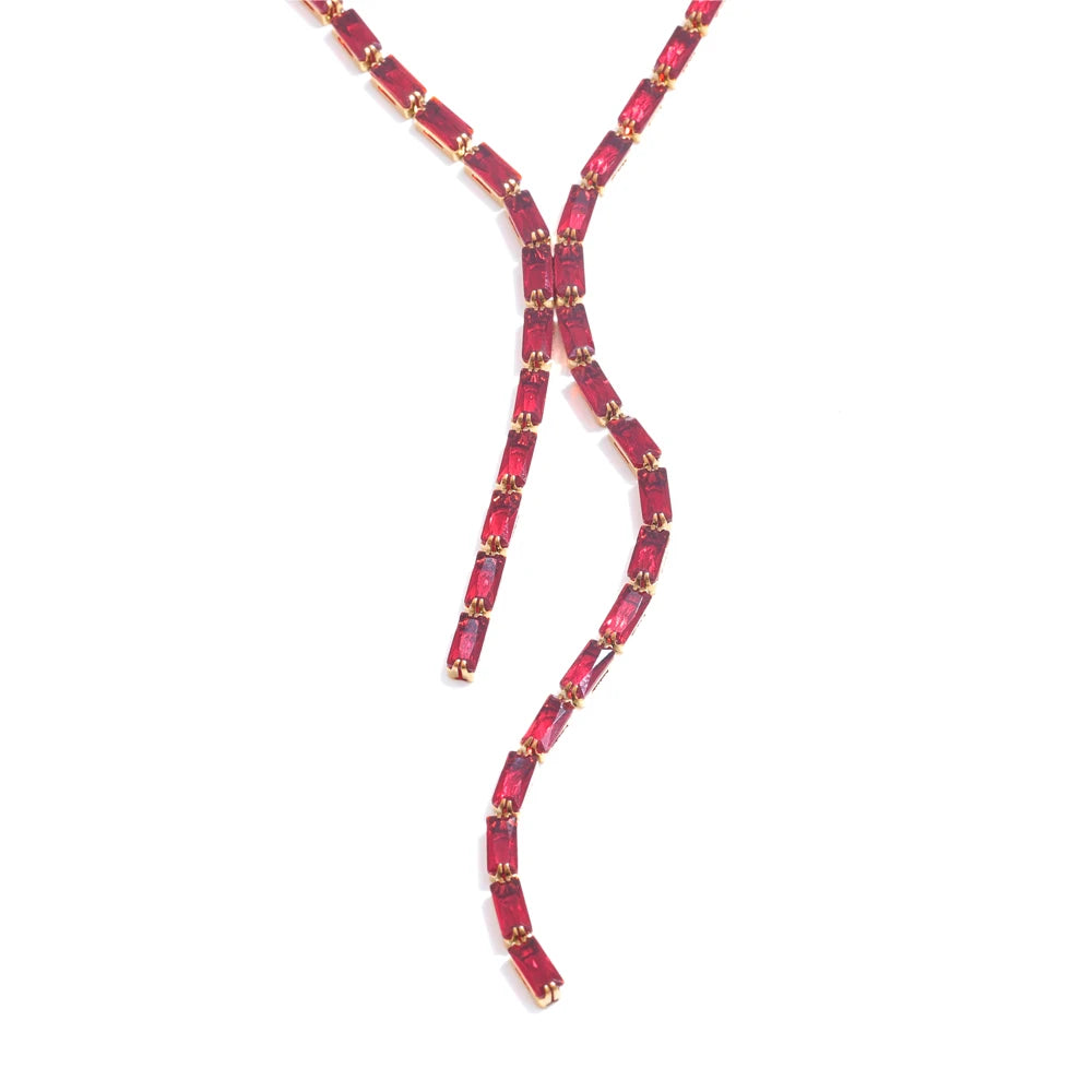 Colar Feminino Gota com Zircônias Coloridas em Aço Inoxidável Vermelho