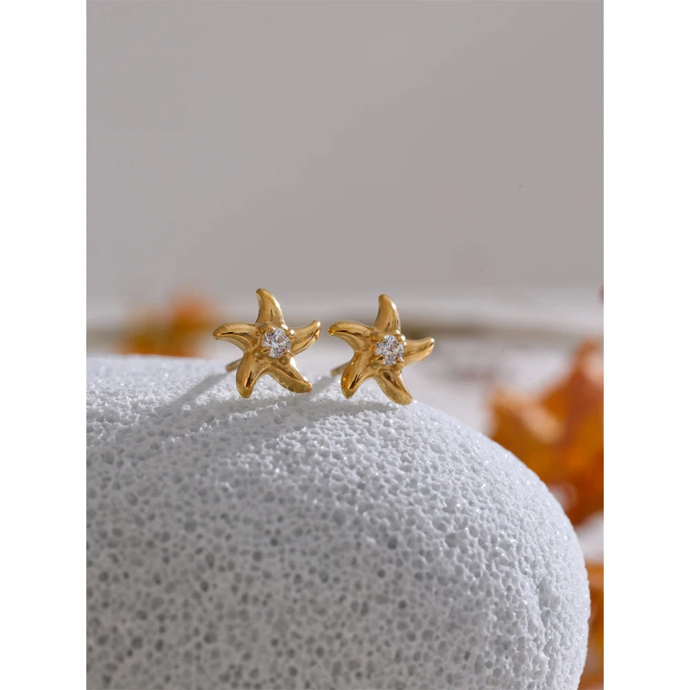 Brinco Feminino Estrela-Do-Mar Delicado com Zircônia Aço Inoxidável