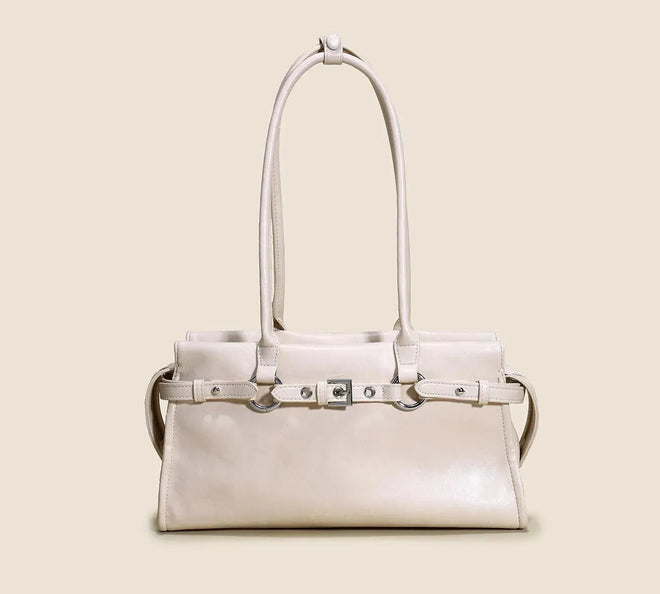 Bolsa feminina de couro legítimo vintage estilo baguete para ombro longo