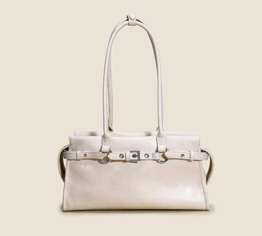 Bolsa feminina de couro legítimo vintage estilo baguete para ombro longo