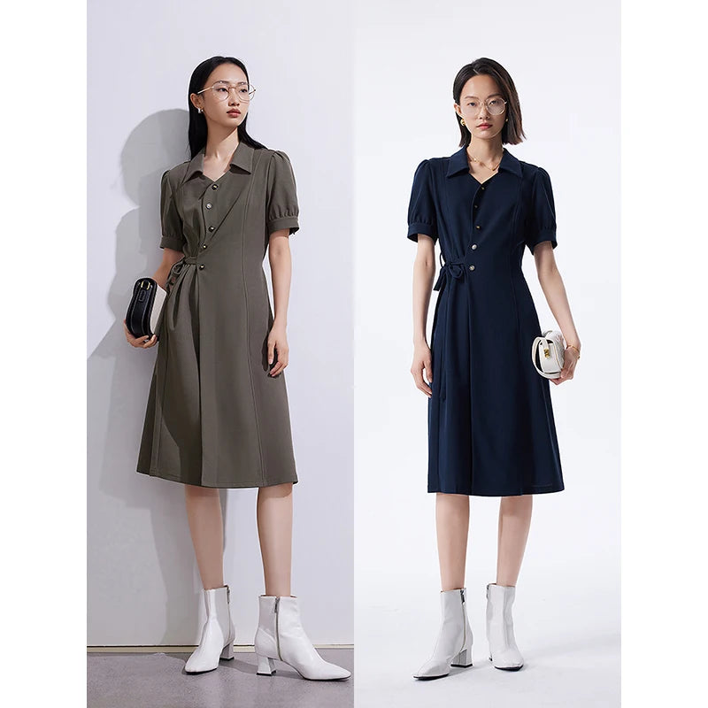 Vestido Chemise Midi Azul-Marinho com Cinto