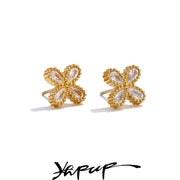 Yhpup Bling Cubic Zirconia Flower Small Stud Earrings Waterproof Stainless Steel Cast Quality Versatile Daily Delicate Jewelry