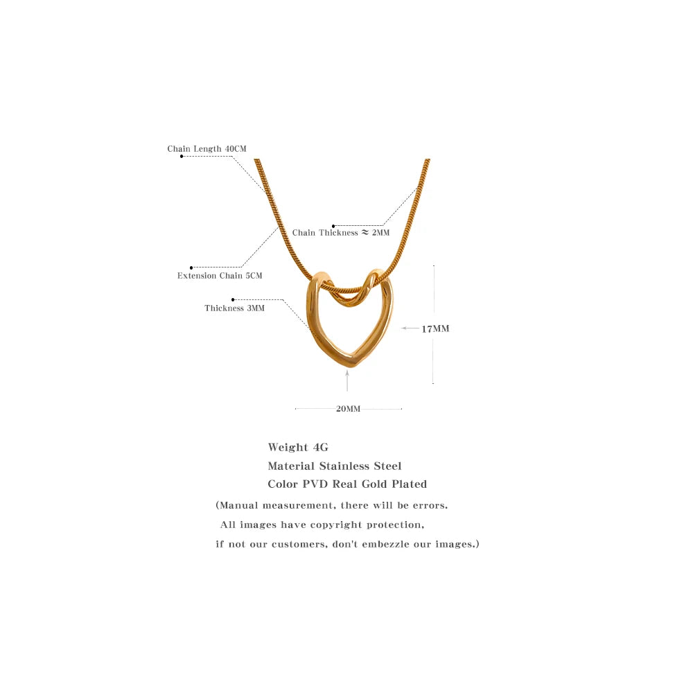 Yhpup Minimalist Golden Stainless Steel Heart Hollow Pendant Necklace for Women Rust Proof Stylish Charm Jewelry Bijoux Femme