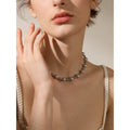 Yhpup Grey Imitation Pearl Beads Handmade Chain Stainless Steel Collar Necklace Fashion Temperament Charm Women Jewelry Gala