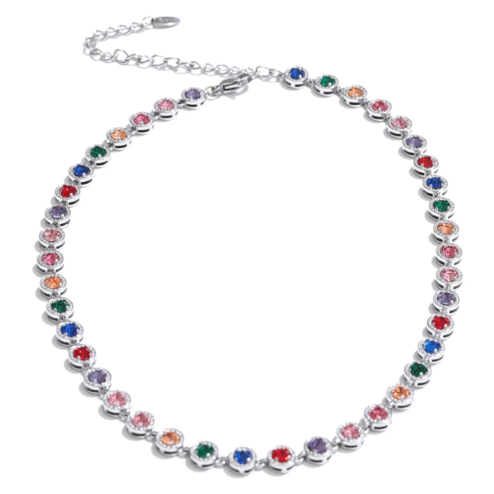 Yhpup Popular Shiny Cubic Zirconia Chain Luxury Necklace Bracelet Bangle Gold Color Platinum Plated Temperament Jewelry New P-Colorful Necklace