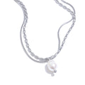 Colar Feminino de Camadas Gota com Pérola em Aço Inoxidável YH4255A Platinum