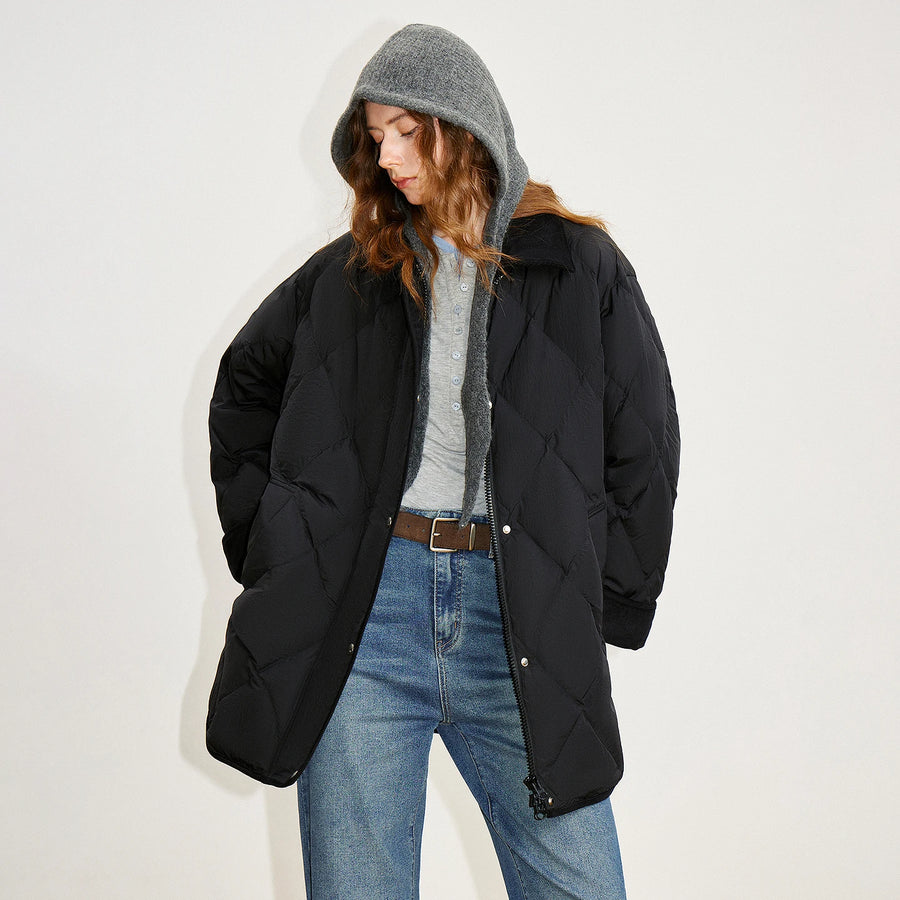 Jaqueta Puffer Feminina 90% Plumas com Recortes Retrô