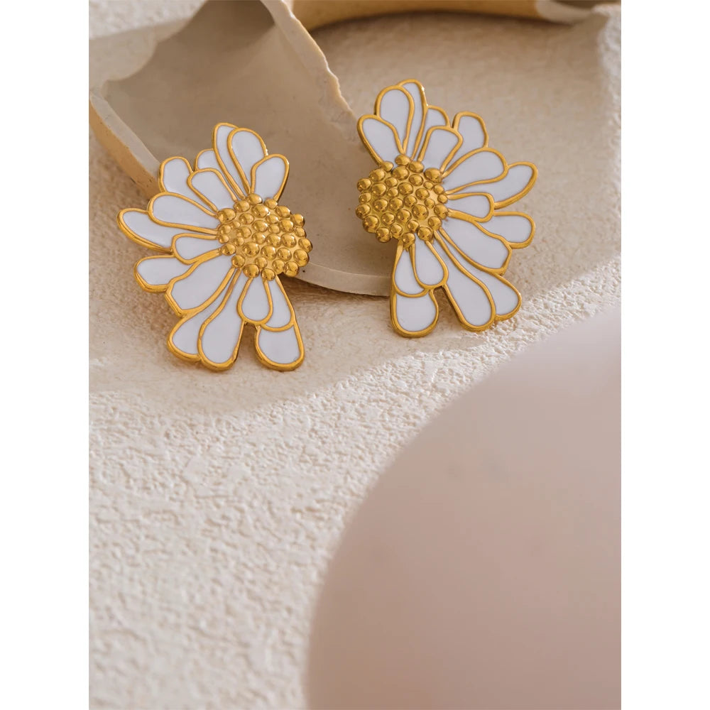 Brinco Flor Marcante Esmaltado Aço Inoxidável