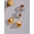 Yhpup Stainless Steel Caramel Resin Square Stud Earrings Statement Metal Waterproof Vintage Stylish France Jewelry Bijoux Femme