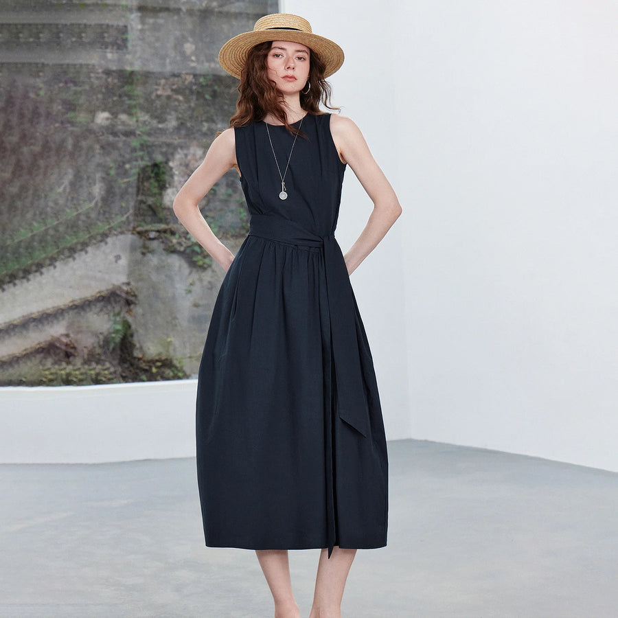Vestido Midi em Algodão com Cintura Marcada