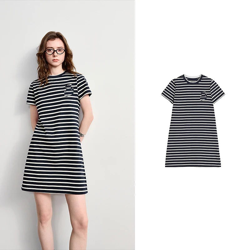 Vestido Camiseta Listrado Náutico Midi White