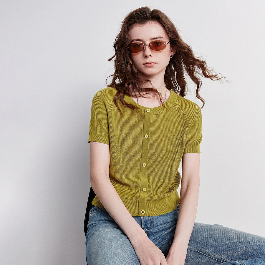 Blusa Feminina de Tricô Verde Oliva Cropped