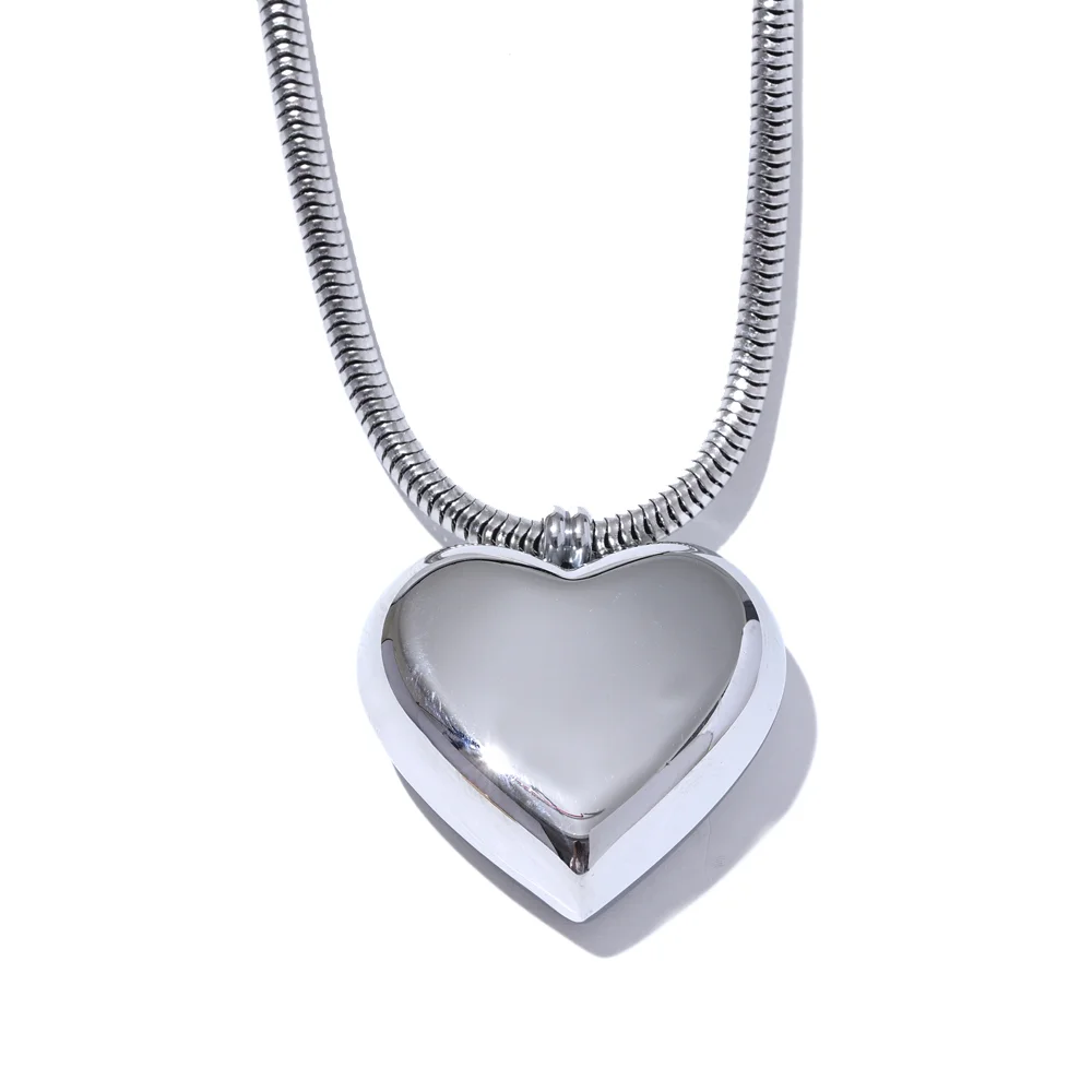 Yhpup Thicker Stainless Steel Heart Hollow Love Smooth Pendant Necklace Gold Platinum Color High Quality Neck Jewelry Women Gift YH2612A Platinum