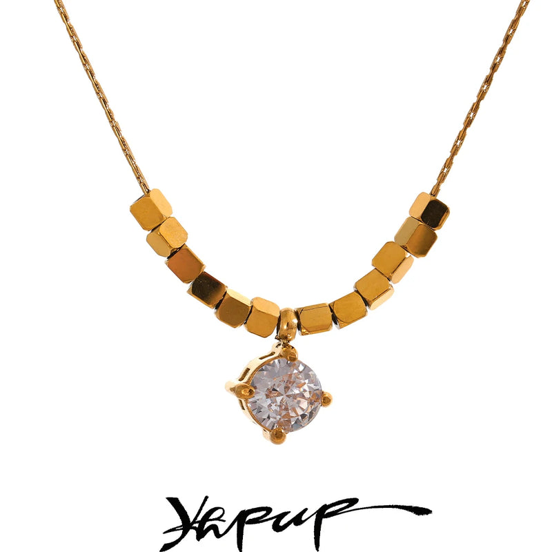 Colar Feminino Quadrado com Zircônia em Aço Inoxidável 2