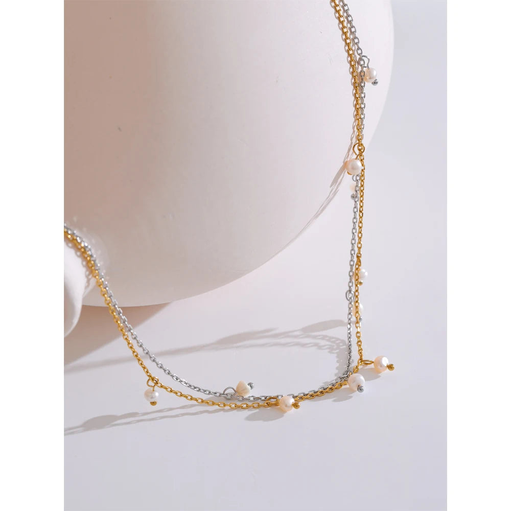 Colar Feminino Gota com Pérola em Aço Inoxidável 16
