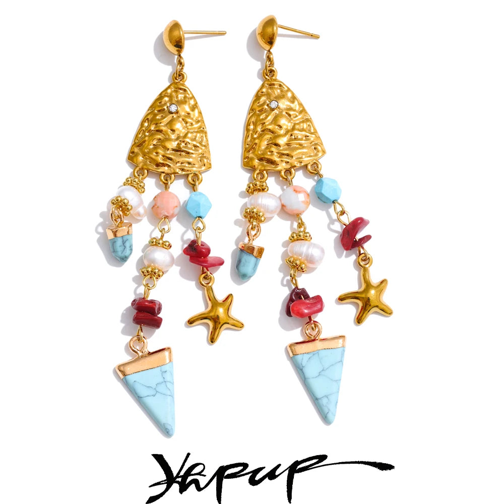 Yhpup Exquisite Fashion Handmade Jewelry 316L Stainless Steel Natural Pearl Resin Triangle Dangle Earrings Recommend