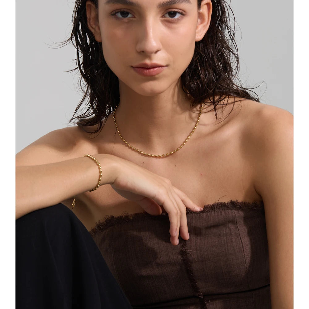Conjunto de Colar com Contas em Aço Inoxidável