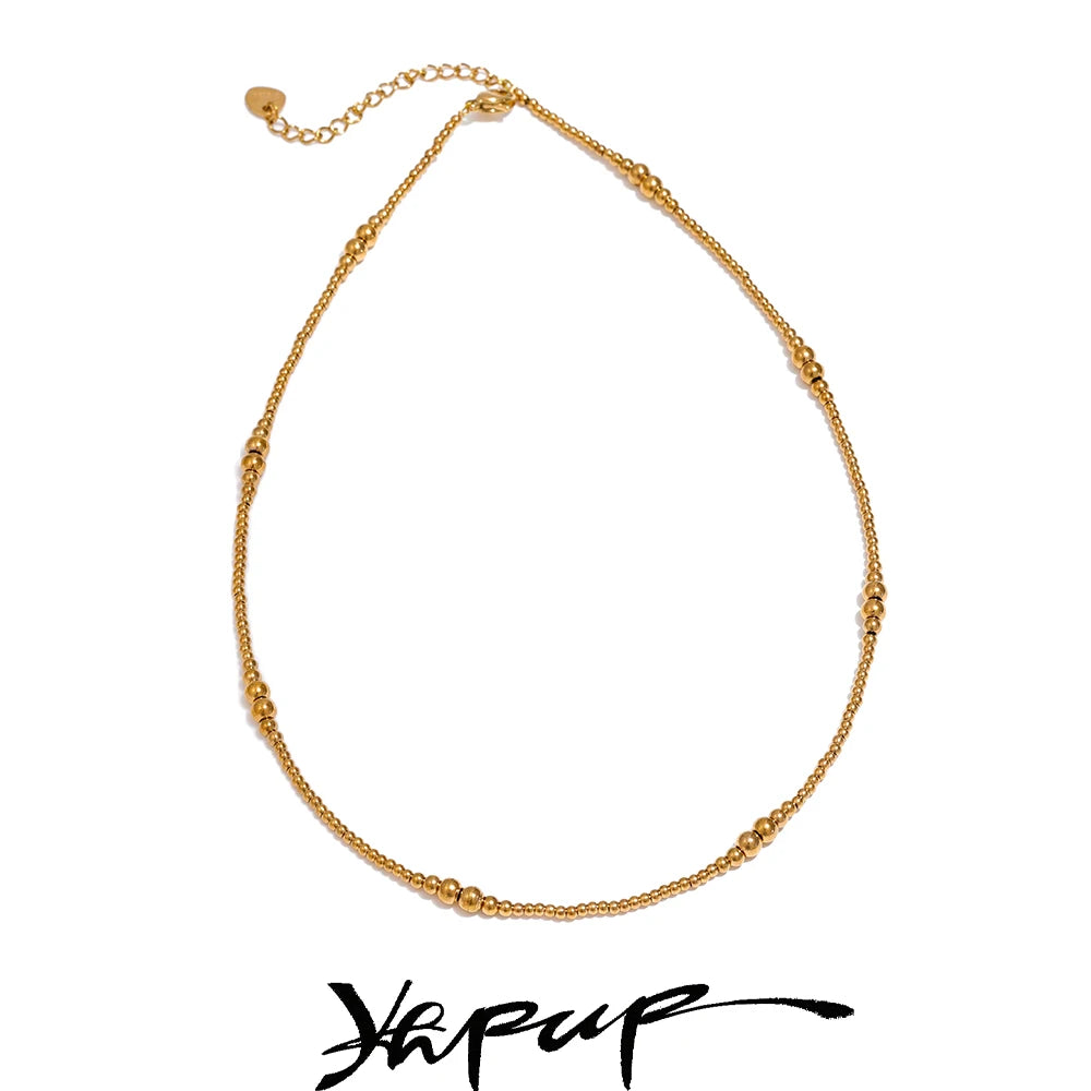 Colar Feminino Redondo com Contas decorativas em Aço Inoxidável