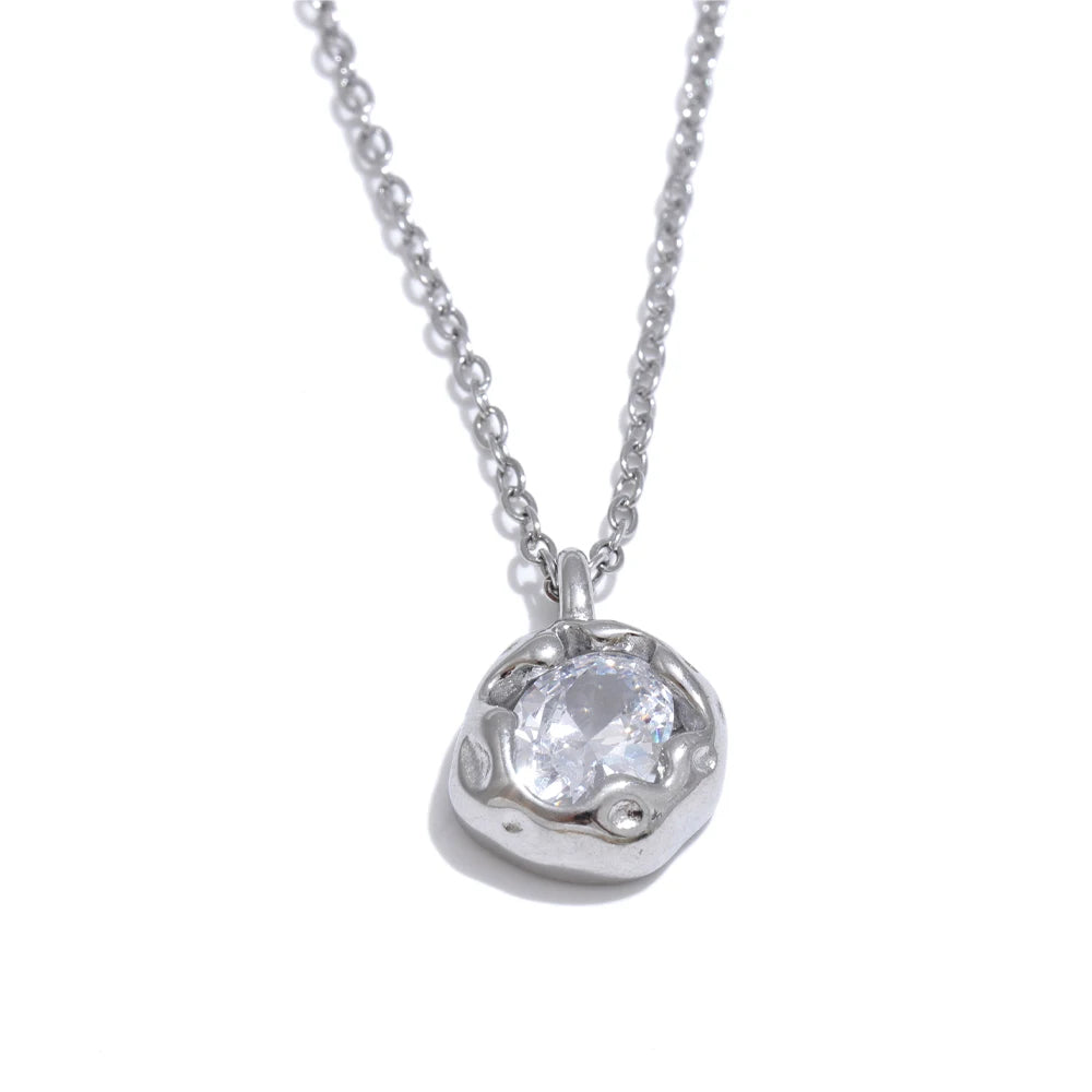 Colar Feminino Gota com Zircônia em Aço Inoxidável 6 Prata
