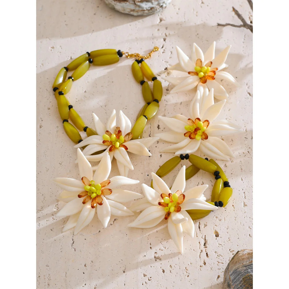 Yhpup Waterproof Trendy Petal Flower Handmade Necklace Bracelet Earrings Ring Fashion Stainless Steel PVD Plated Popular Jewelry