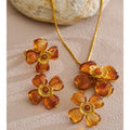 Yhpup Acrylic Fashion Flower Pendant Necklace Adjustable Ring Earrings Set 2025 Stainless Steel Trendy Jewelry Gift Multi-color