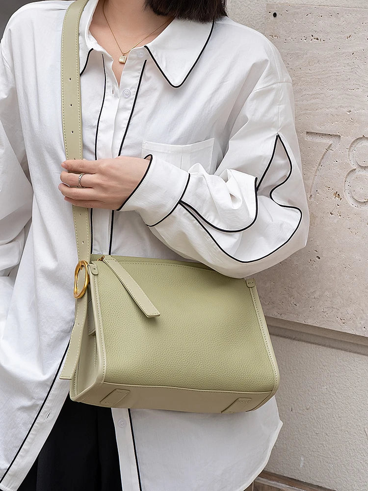 Bolsa Transversal Feminina em Couro Legítimo Vintage Grande Capacidade