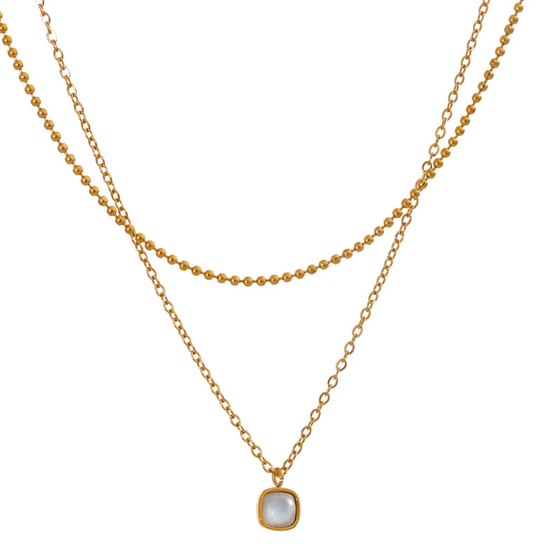 Colar Feminino de Camadas Quadrado em Aço Inoxidável
