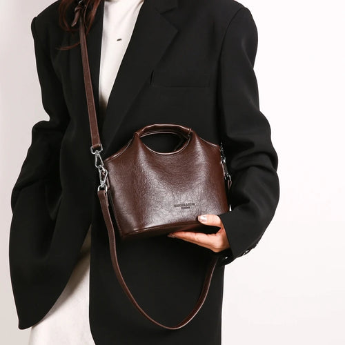Bolsa feminina vintage de couro PU com alça dupla para ombro e transversal