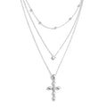 Yhpup Trendy Stainless Steel Layered Chain Cross Pendant Necklace for Women Exquisite High Quality Chic Jewelry Water Resistant YH2951A Platinum