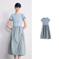 Vestido Midi de Liocel e Algodão com Recortes Navy Bule