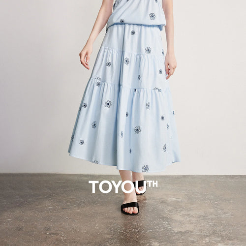 Saia Longa Feminina Floral em Camadas